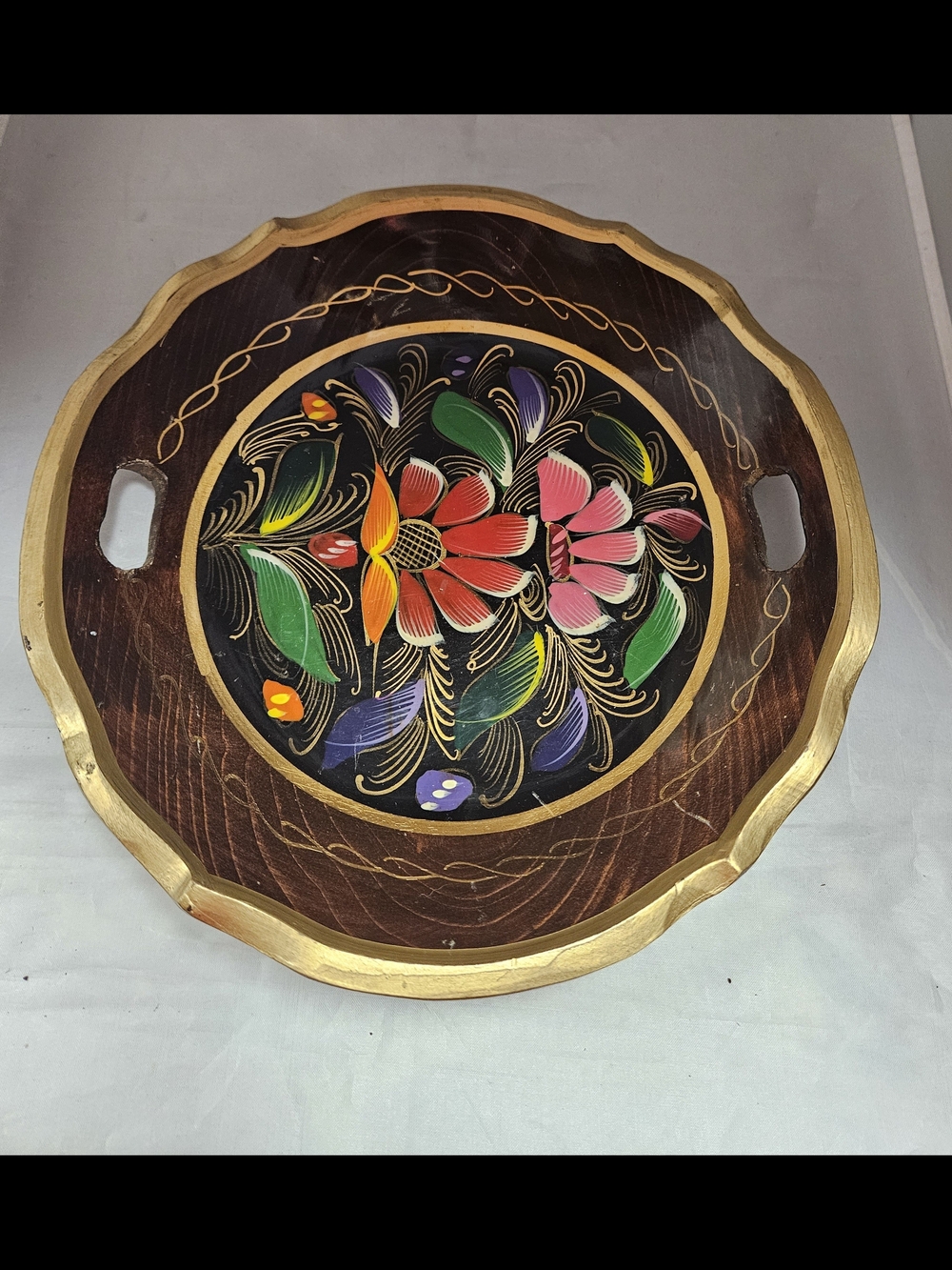 Hand-Painted Floral Wood Serving Tray - Multicolor